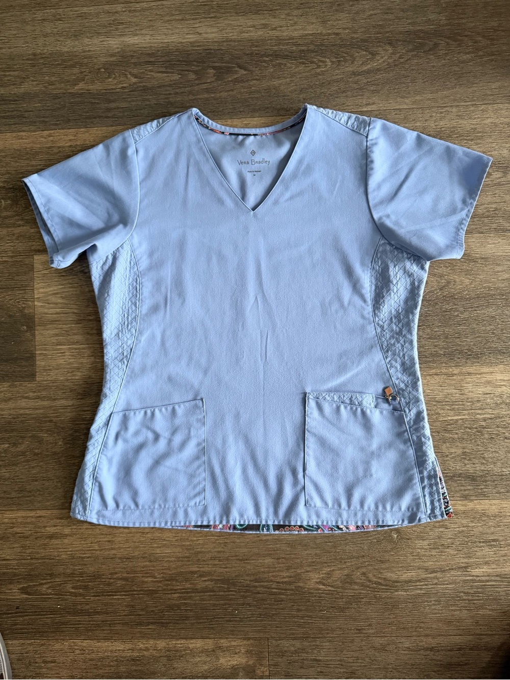 Vera Bradley Pale Blue V-Neck Short Sleeve Scrub Top